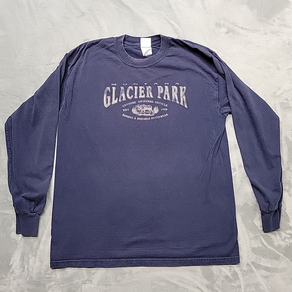 Glacier Natinal Park Shirt Mens L Navy Blue Montana Long Sleeve Graphic Tee